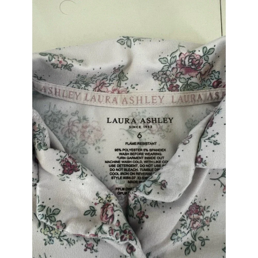 LAURA ASHLEY Pink Floral Pajamas Pj Set Cottage Core Cute Sleepwear soft 6